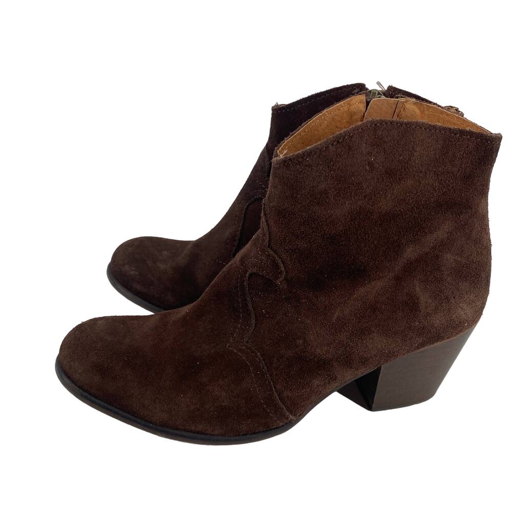 Eden women 7 brown suede western bootie slip on heeled round toe ankle boots - Picture 2 of 6